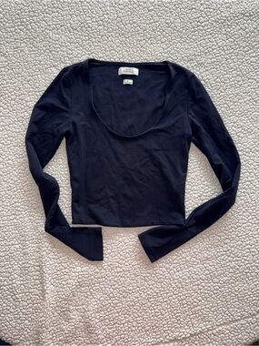 Babaton Black Scoop Neck Contour Fitted Long Sleeve - XS